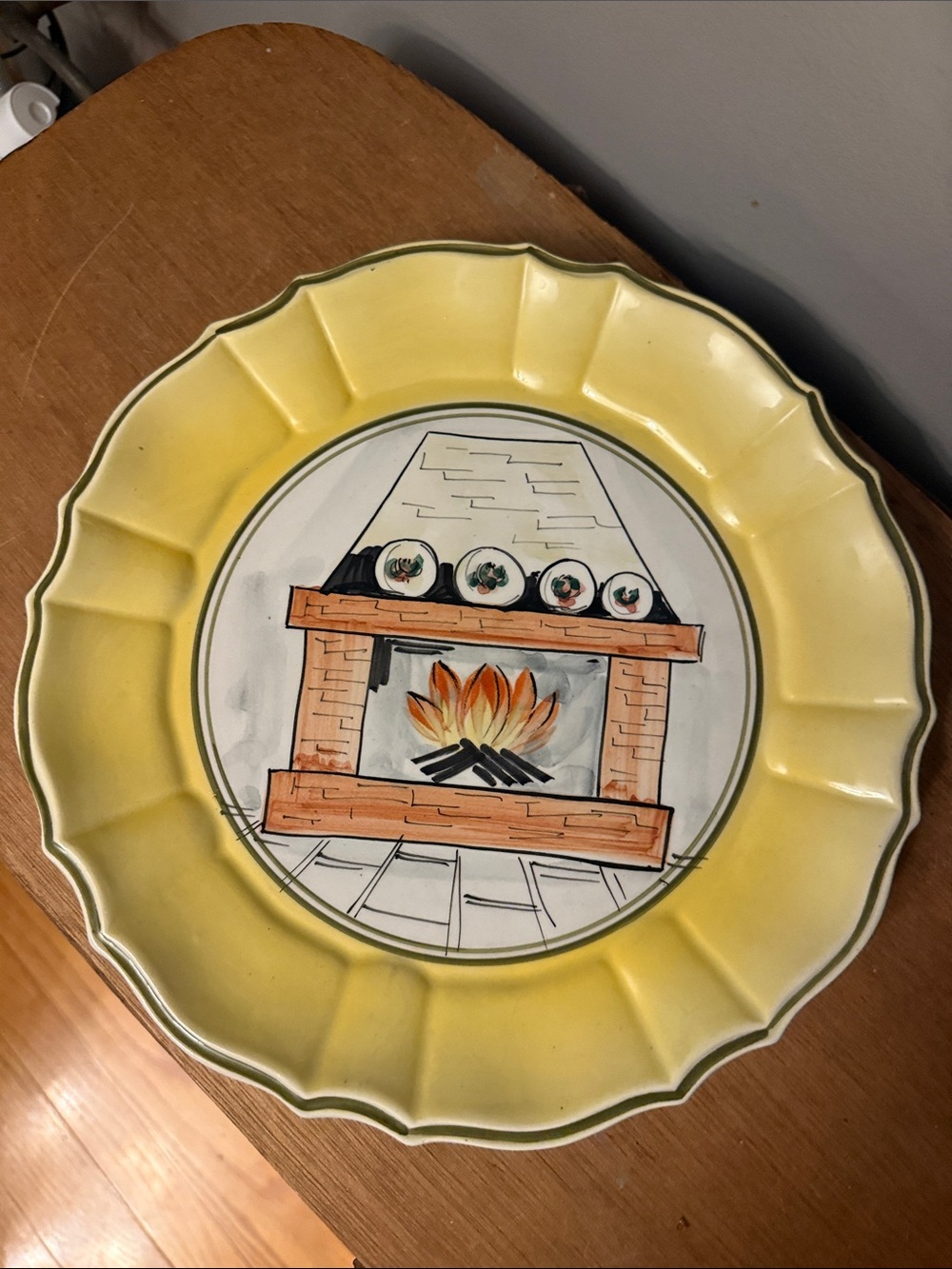 Vintage Nora Fenton Italy Hand Painted Fireplace Scalloped Plate 10.75"